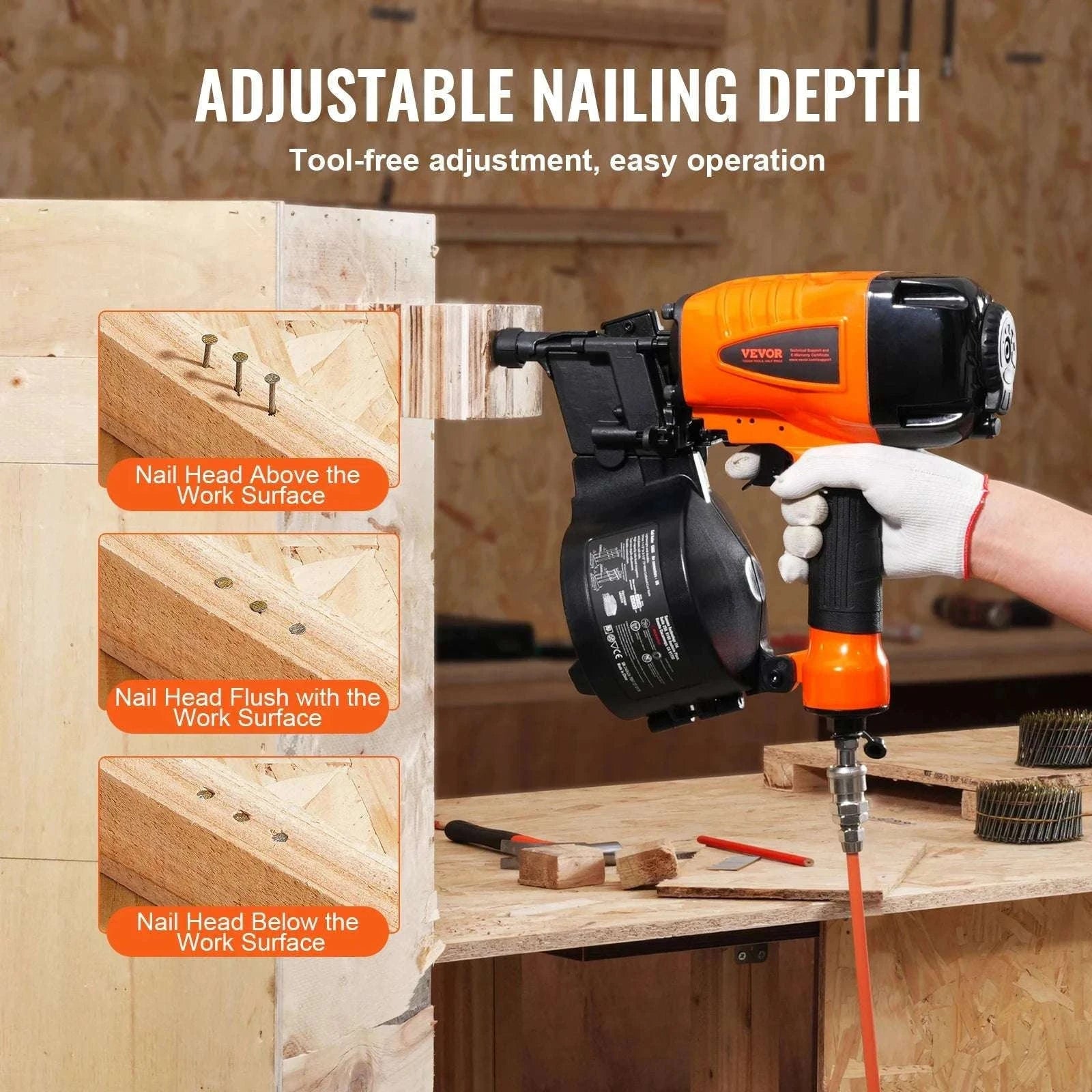 Pneumatic Coil Siding Nailer 70–120 PSI High-Capacity Nail Gun-