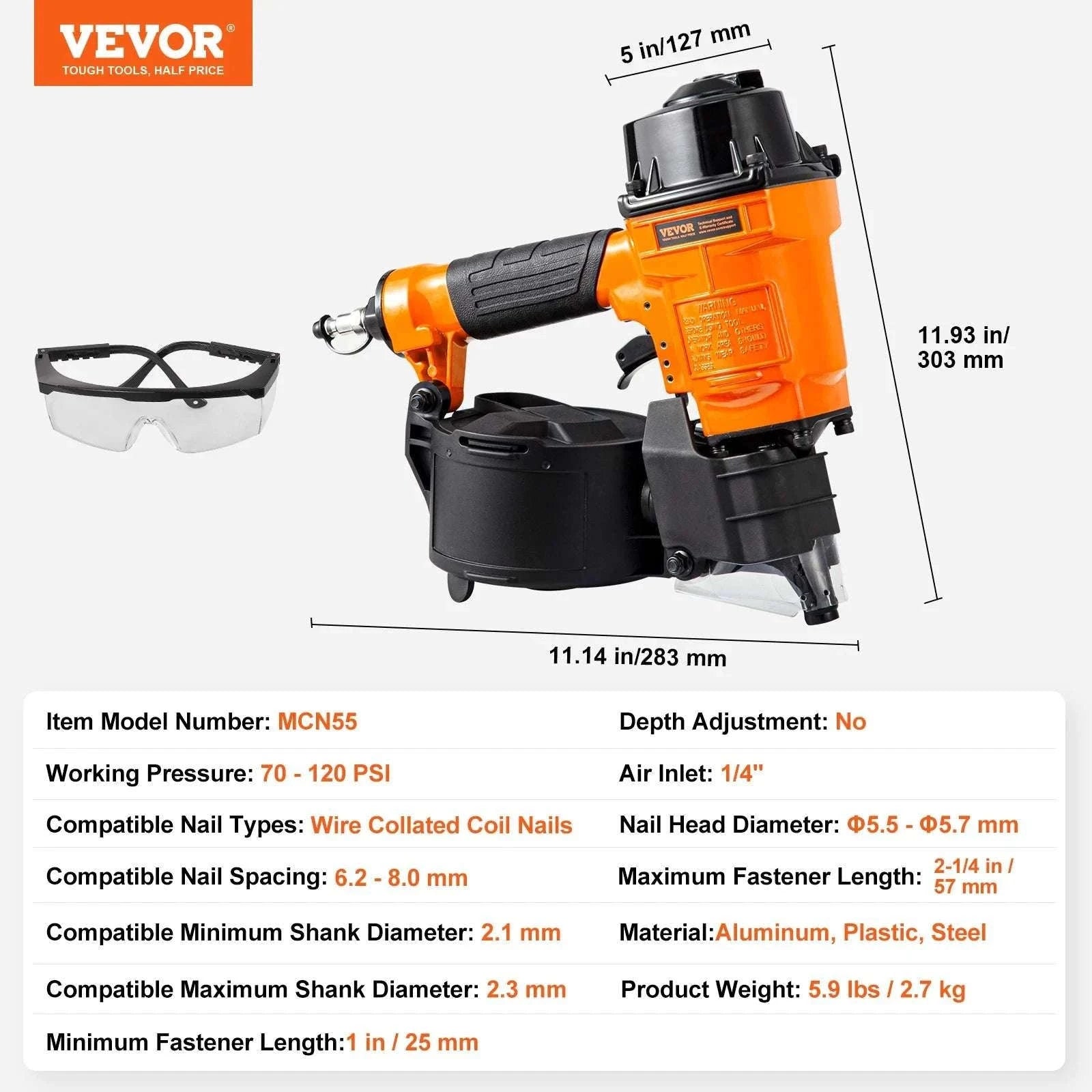 Pneumatic Coil Siding Nailer 70–120 PSI High-Capacity Nail Gun-