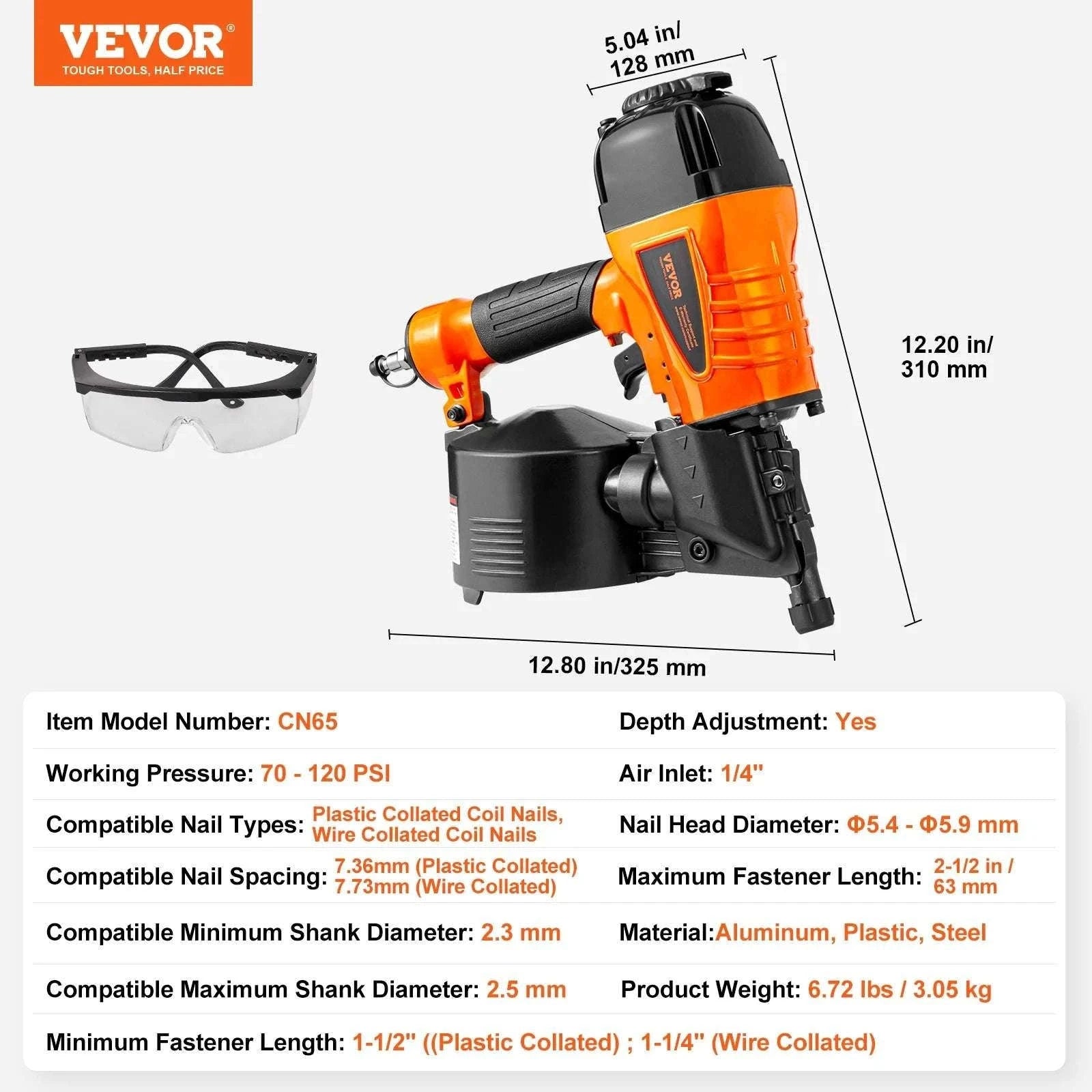 Pneumatic Coil Siding Nailer 70–120 PSI High-Capacity Nail Gun-