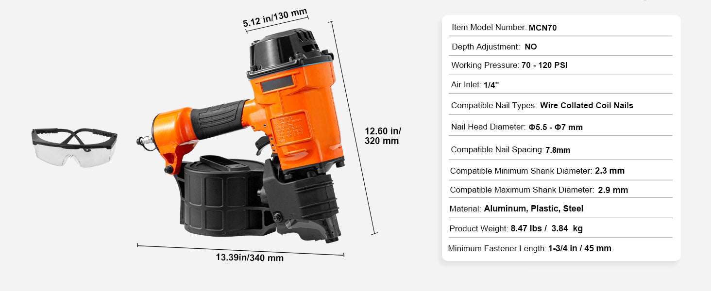 Pneumatic Coil Siding Nailer 70–120 PSI High-Capacity Nail Gun-