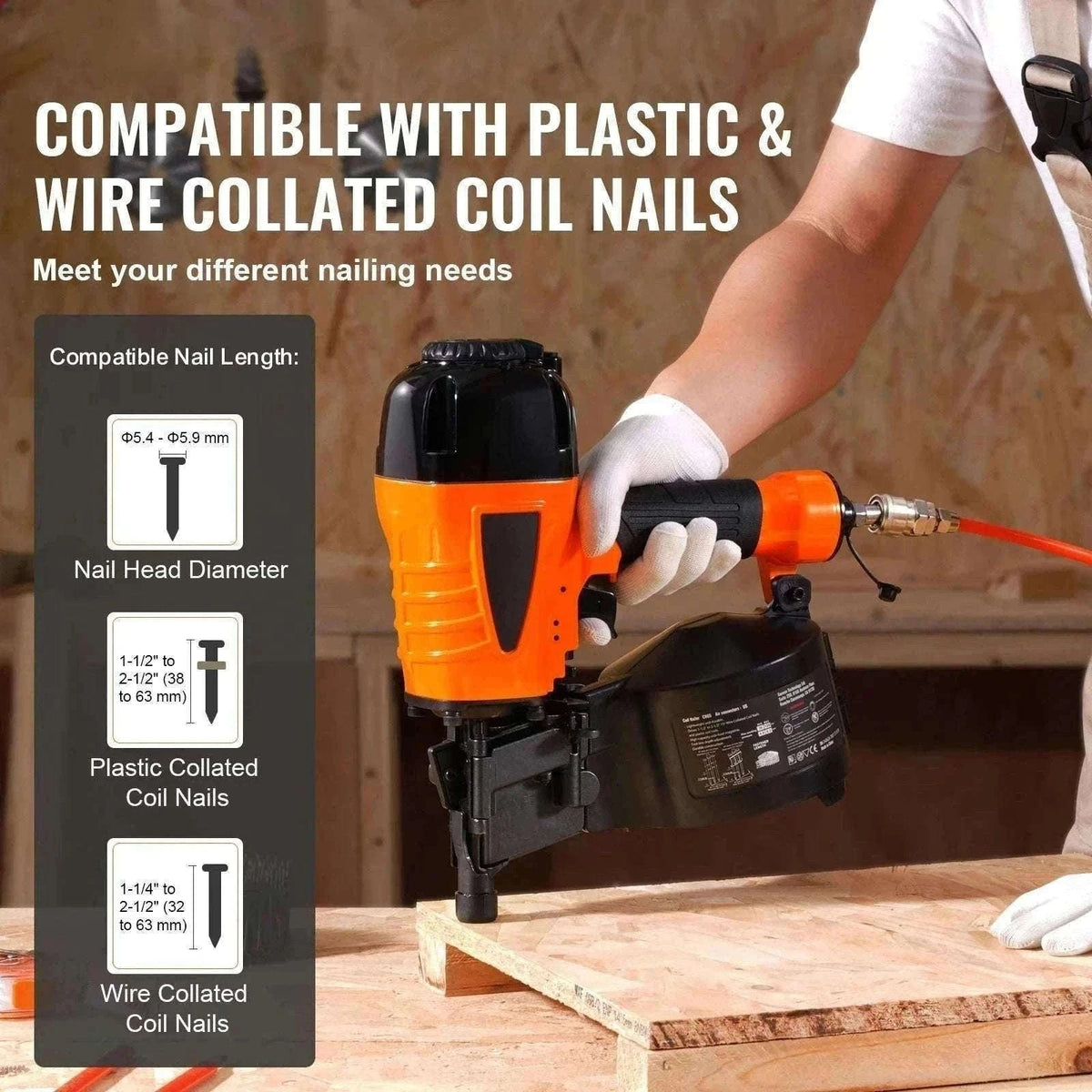 Pneumatic Coil Siding Nailer 70–120 PSI High-Capacity Nail Gun-CN90 / Poland