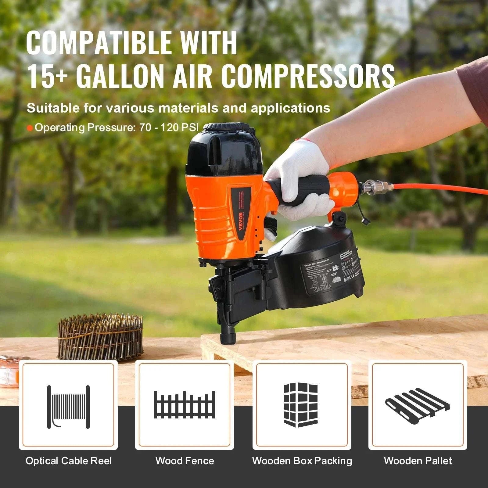 Pneumatic Coil Siding Nailer 70–120 PSI High-Capacity Nail Gun-