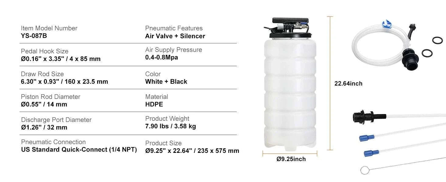 Pneumatic Fluid Extractor 6.5L/15L Oil Changer Pump with Hoses-15L / United States