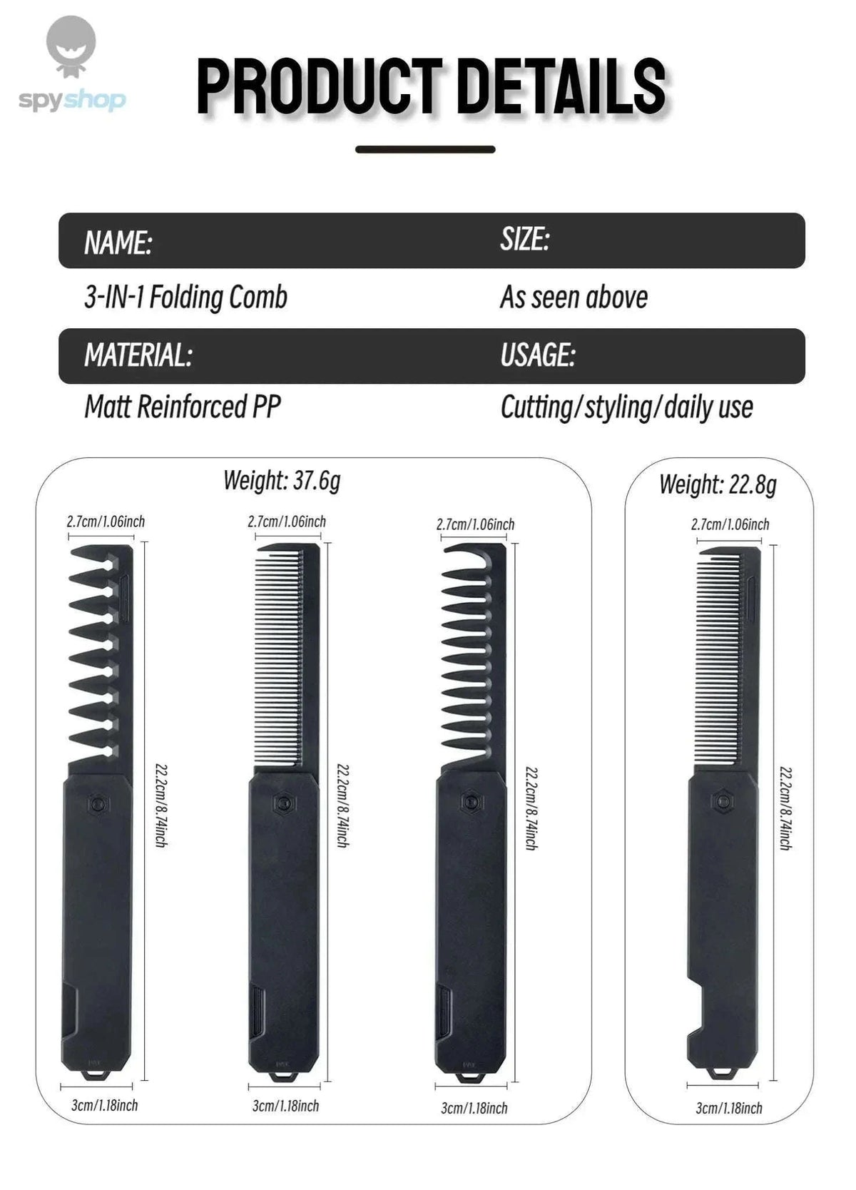 Pocket Folding Comb for Hair and Beard Grooming On the Go-Purple