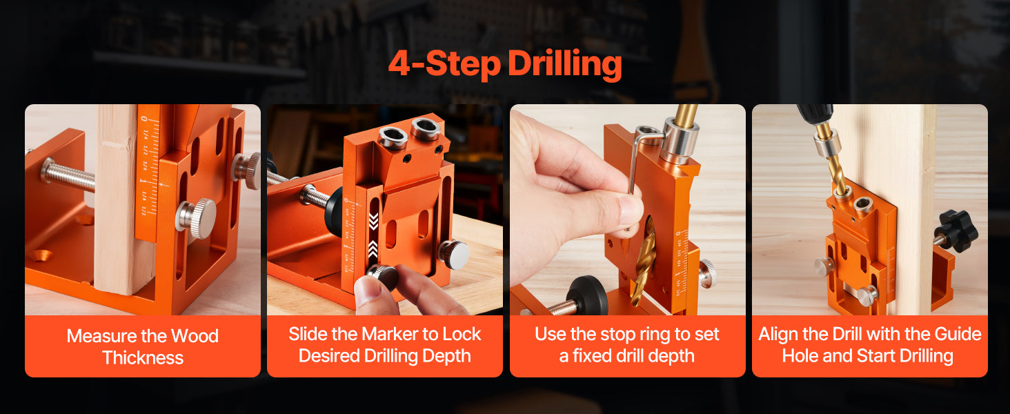 Pocket Hole Jig Kit for Woodworking – Adjustable Drill Guide System