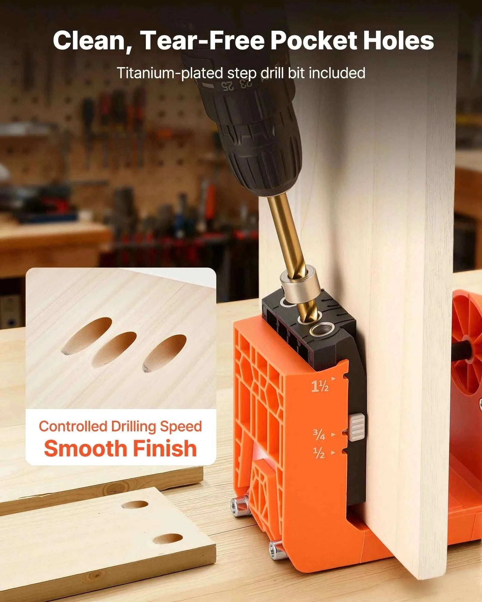 Pocket Hole Jig Kit Adjustable 360° Rotating Handle with 260 Screws-Pocket Hole Jig / United States