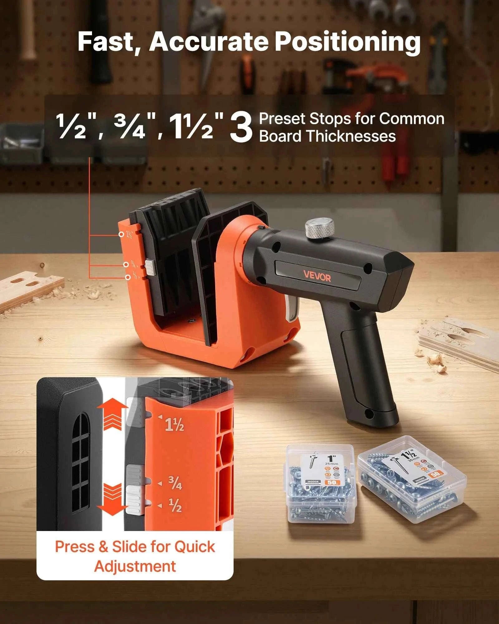 Pocket Hole Jig Kit Adjustable 360° Rotating Handle with 260 Screws-Pocket Hole Jig / United States