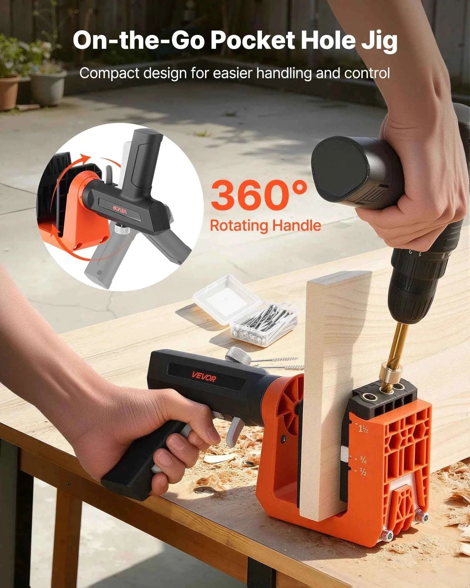 Pocket Hole Jig Kit Adjustable 360° Rotating Handle with 260 Screws-Pocket Hole Jig / United States