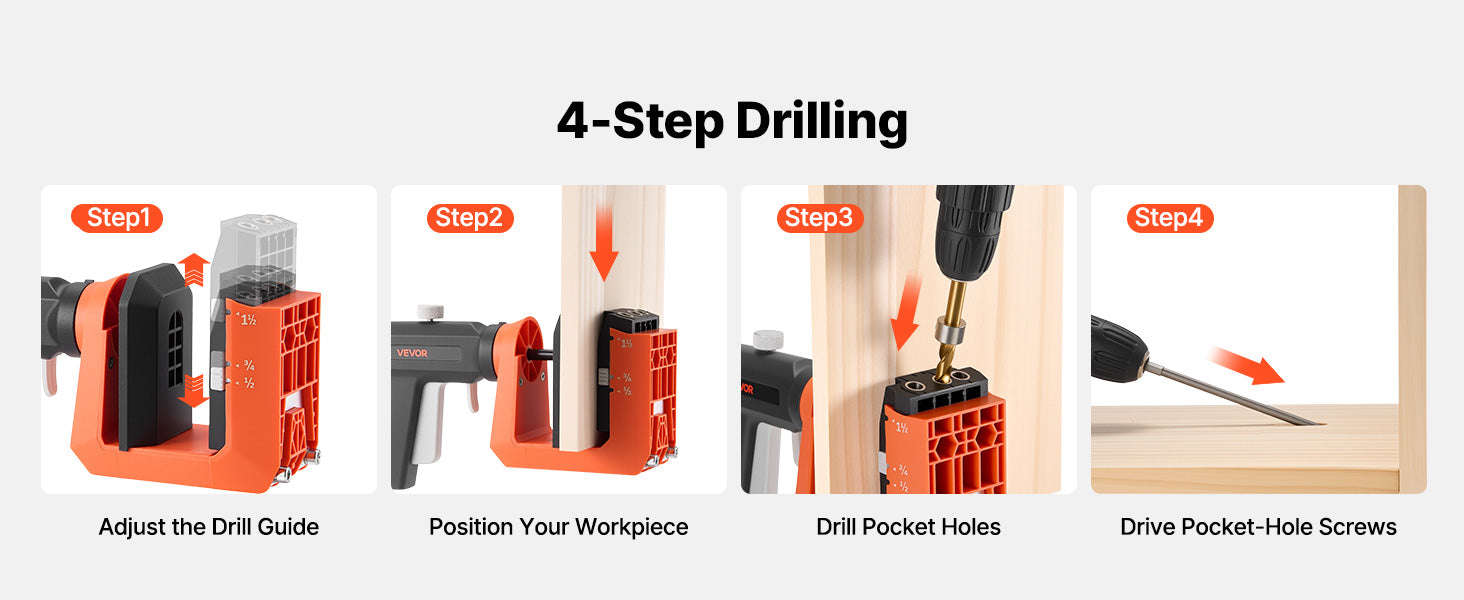 Pocket Hole Jig Kit Adjustable 360° Rotating Handle with 260 Screws-Pocket Hole Jig / United States