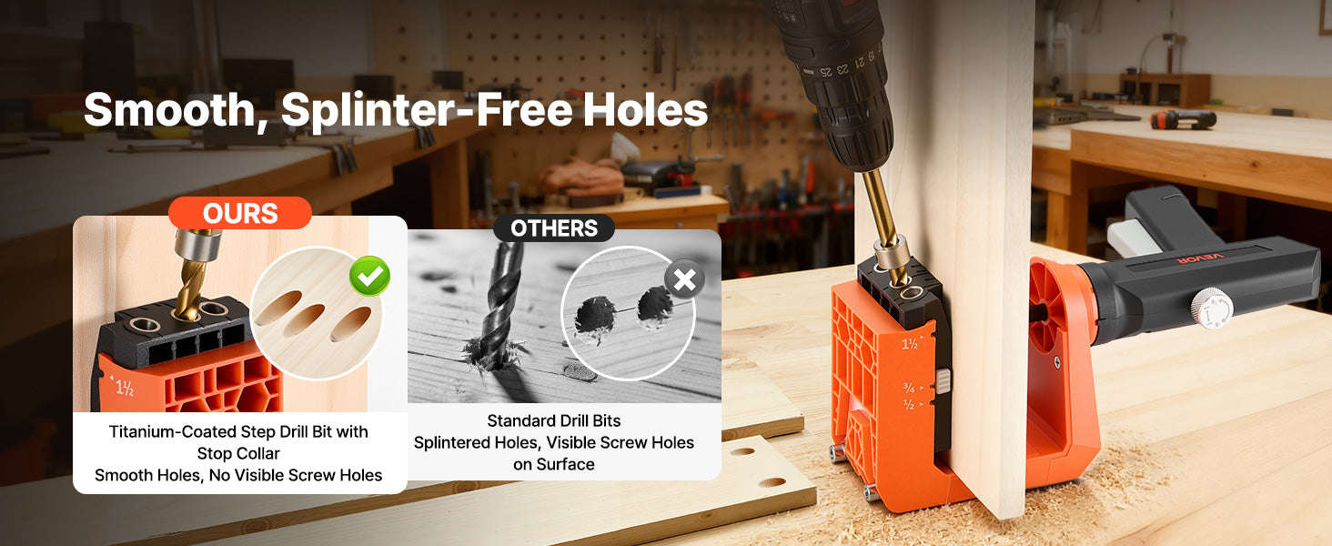 Pocket Hole Jig Kit Adjustable 360° Rotating Handle with 260 Screws-Pocket Hole Jig / United States
