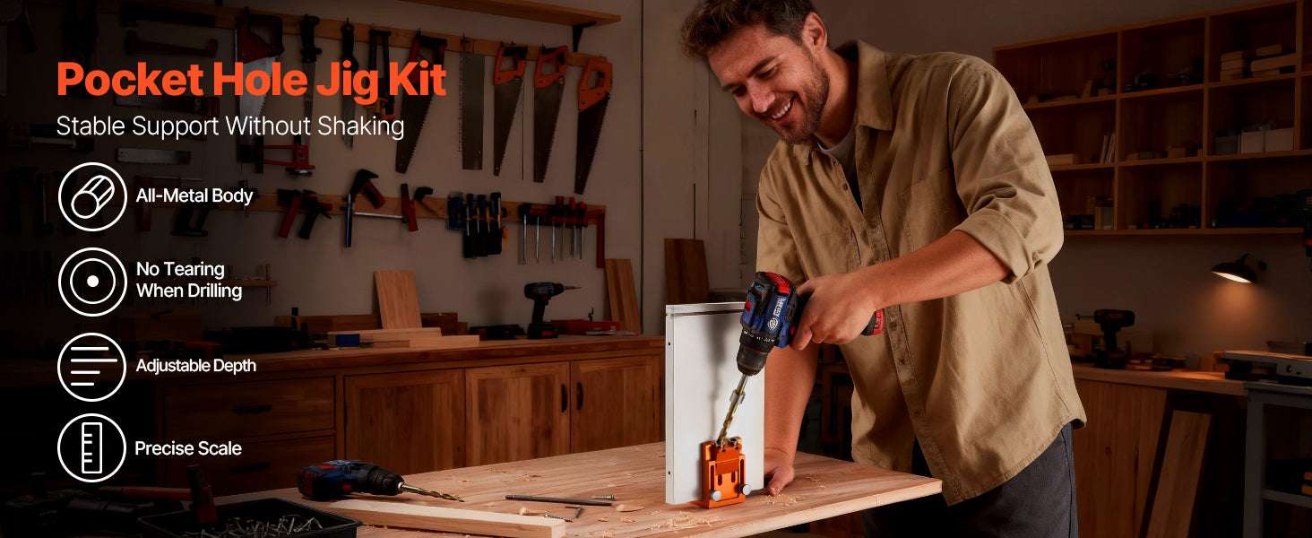 Pocket Hole Jig Kit for Woodworking – Adjustable Drill Guide System-TypeA / United States