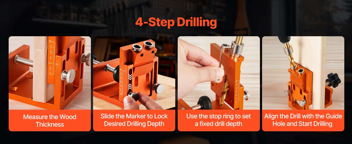 Pocket Hole Jig Kit for Woodworking – Adjustable Drill Guide System-TypeA / United States