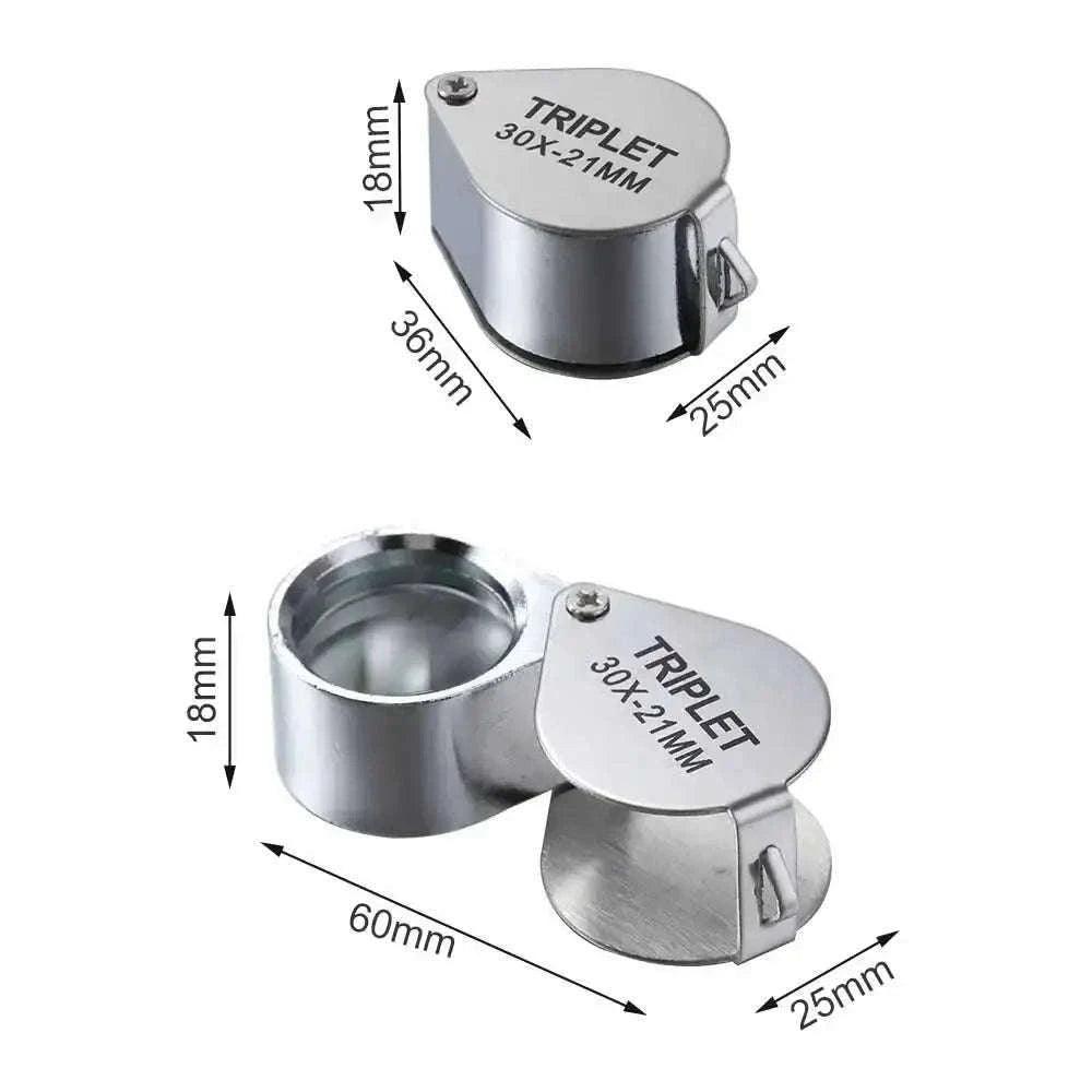 Pocket Loupe Magnifier 10–30X Triplet Lens for Detail Inspection-Silver 20X
