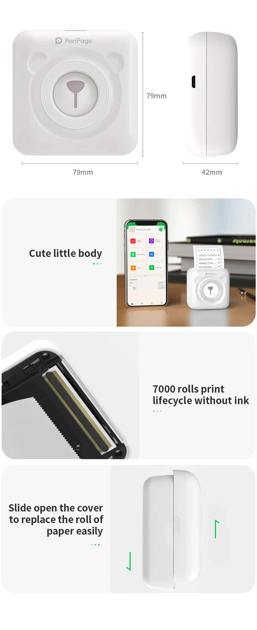 Pocket Thermal Printer 2” 304DPI Bluetooth Mini-304dpi RD Printer