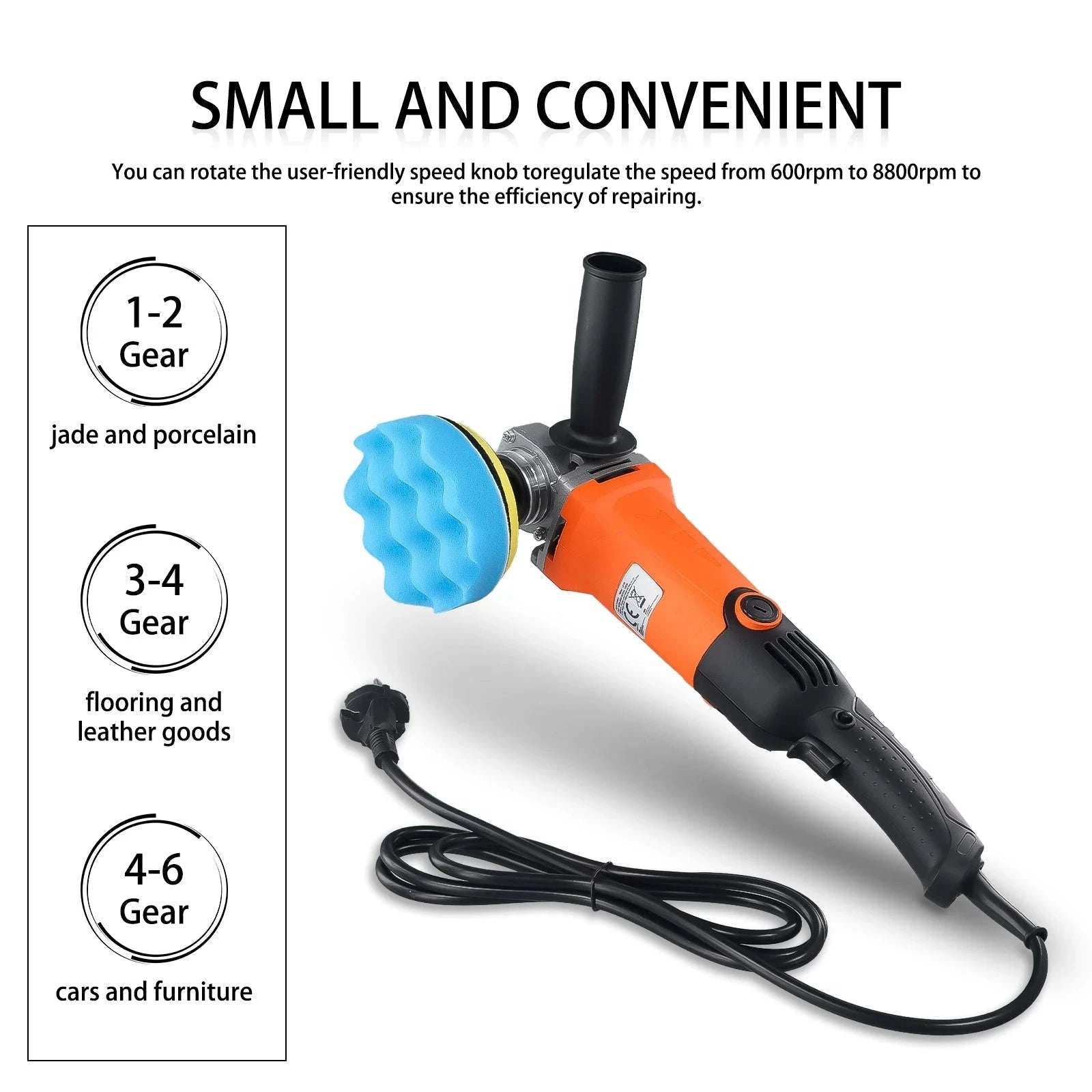 Podofo 1200W Rotary Car Polisher-EU Plug / GERMANY