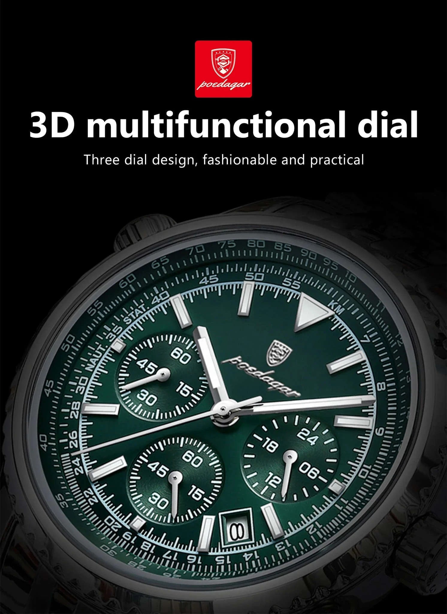 POEDAGAR Luxury Chronograph Watch for Men-960 Silver Blue