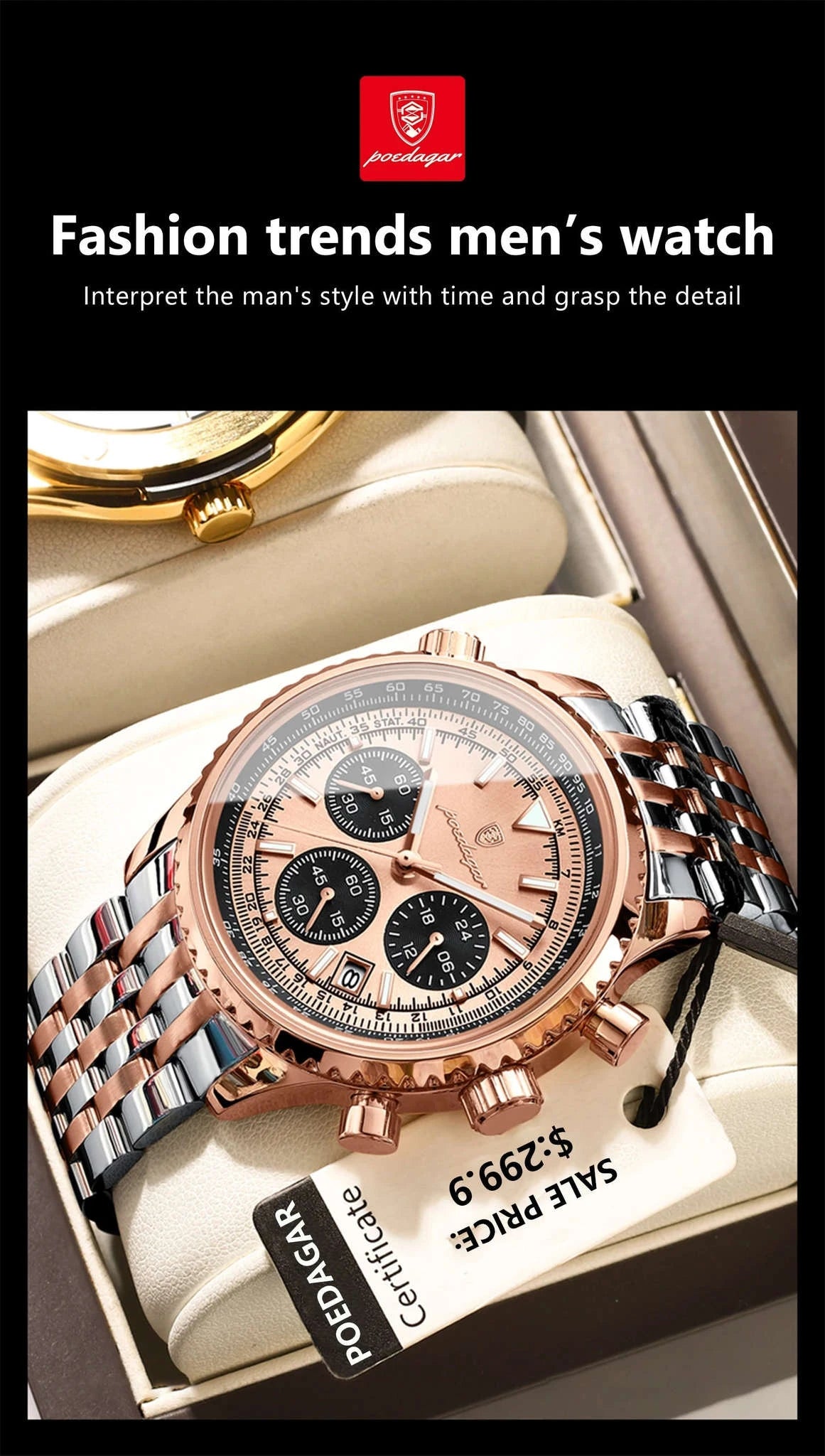 POEDAGAR Luxury Chronograph Watch for Men-960 Silver Blue