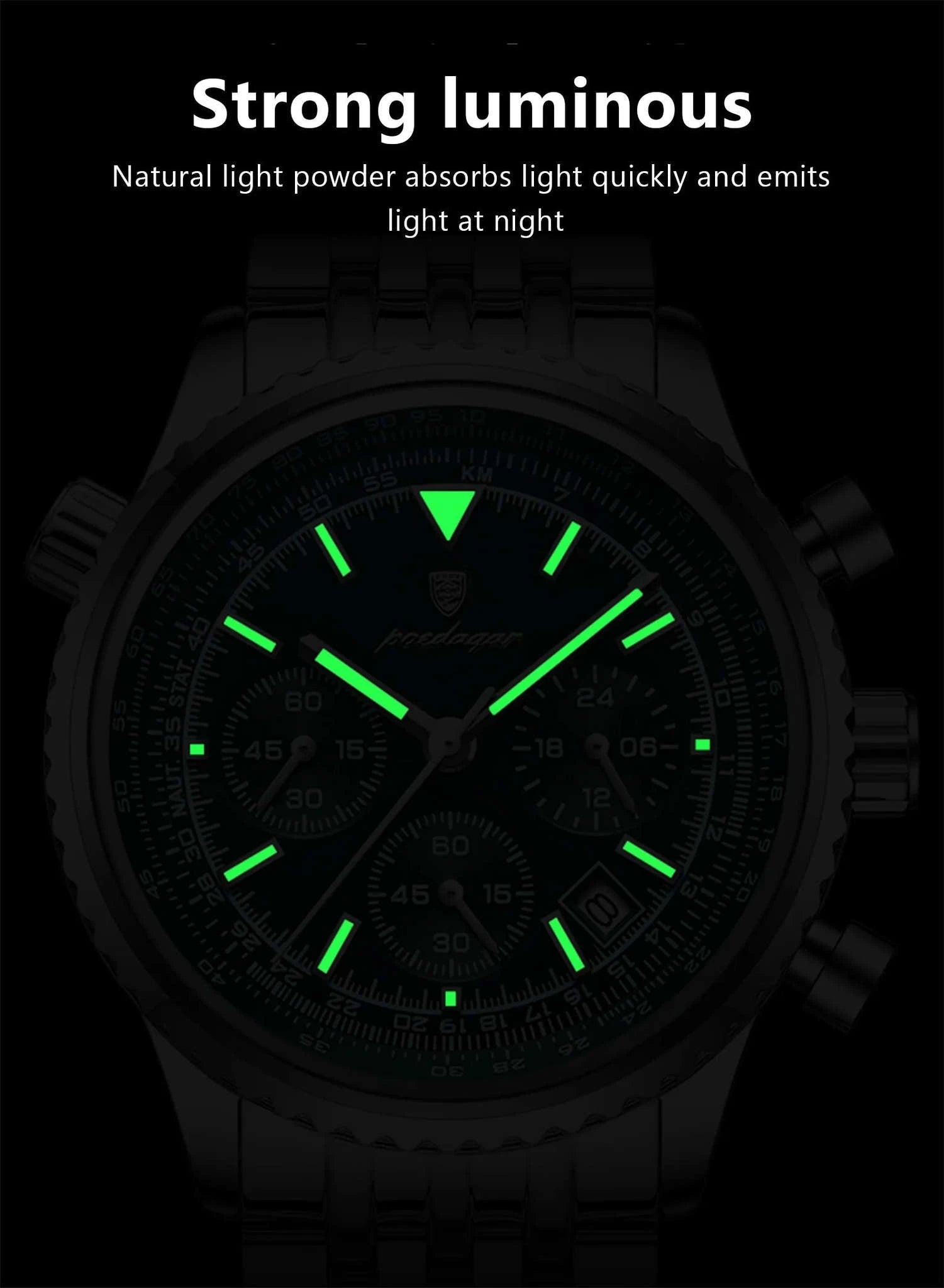 POEDAGAR Luxury Chronograph Watch for Men-960 Silver Blue