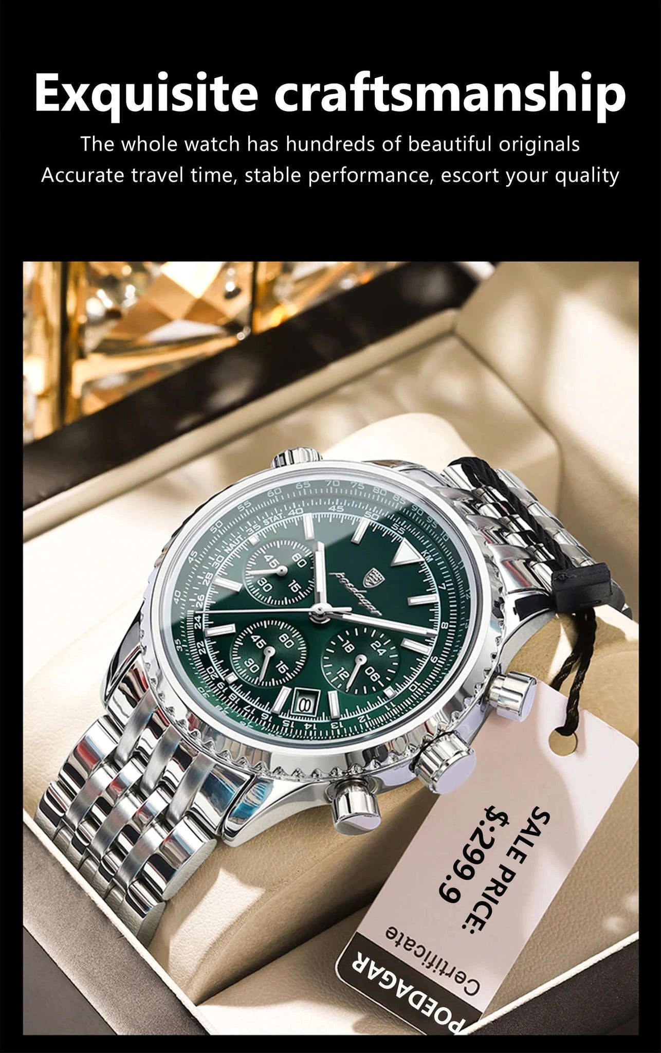 POEDAGAR Luxury Chronograph Watch for Men-960 Silver Blue