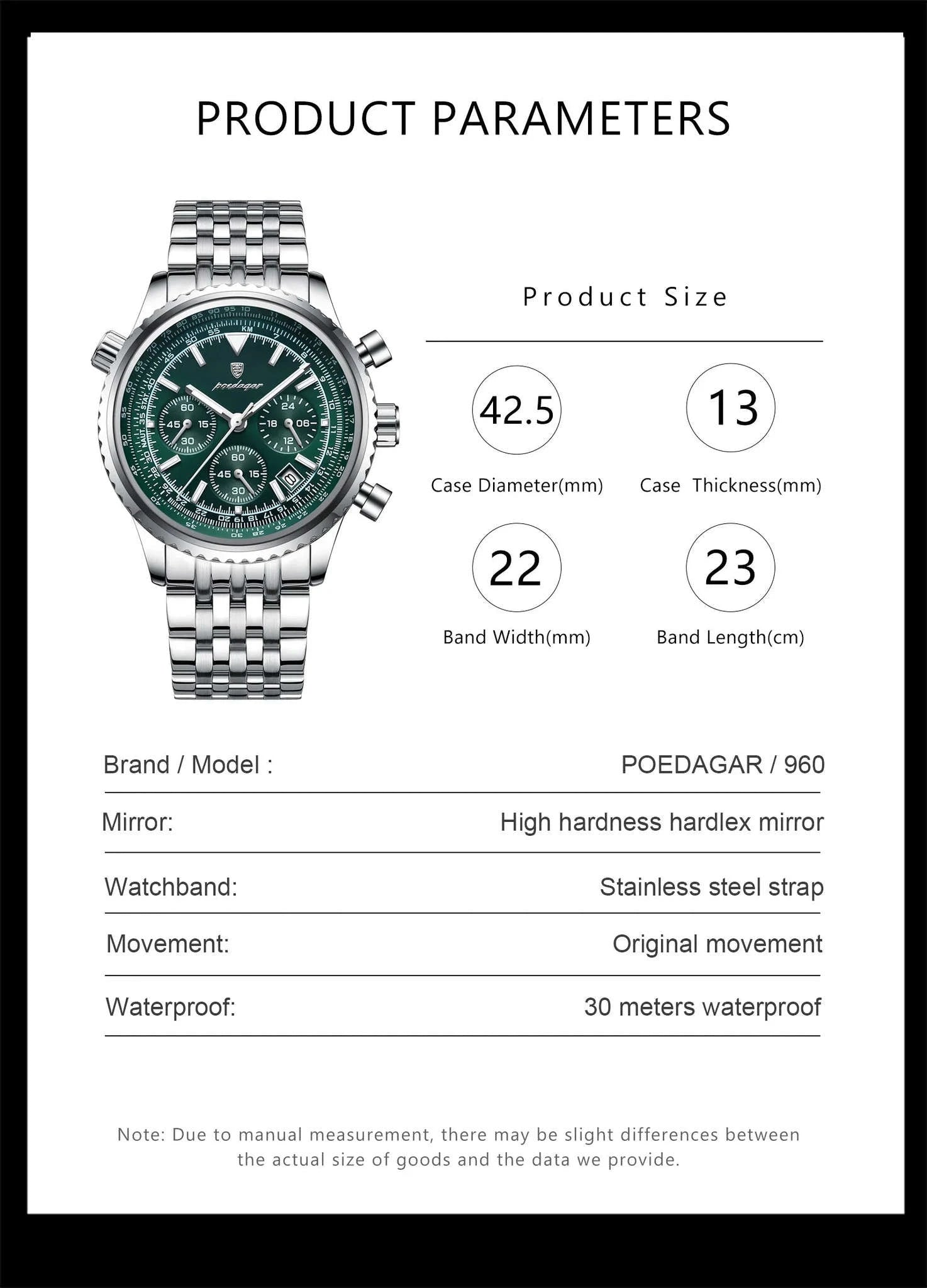 POEDAGAR Luxury Chronograph Watch for Men-960 Silver Blue