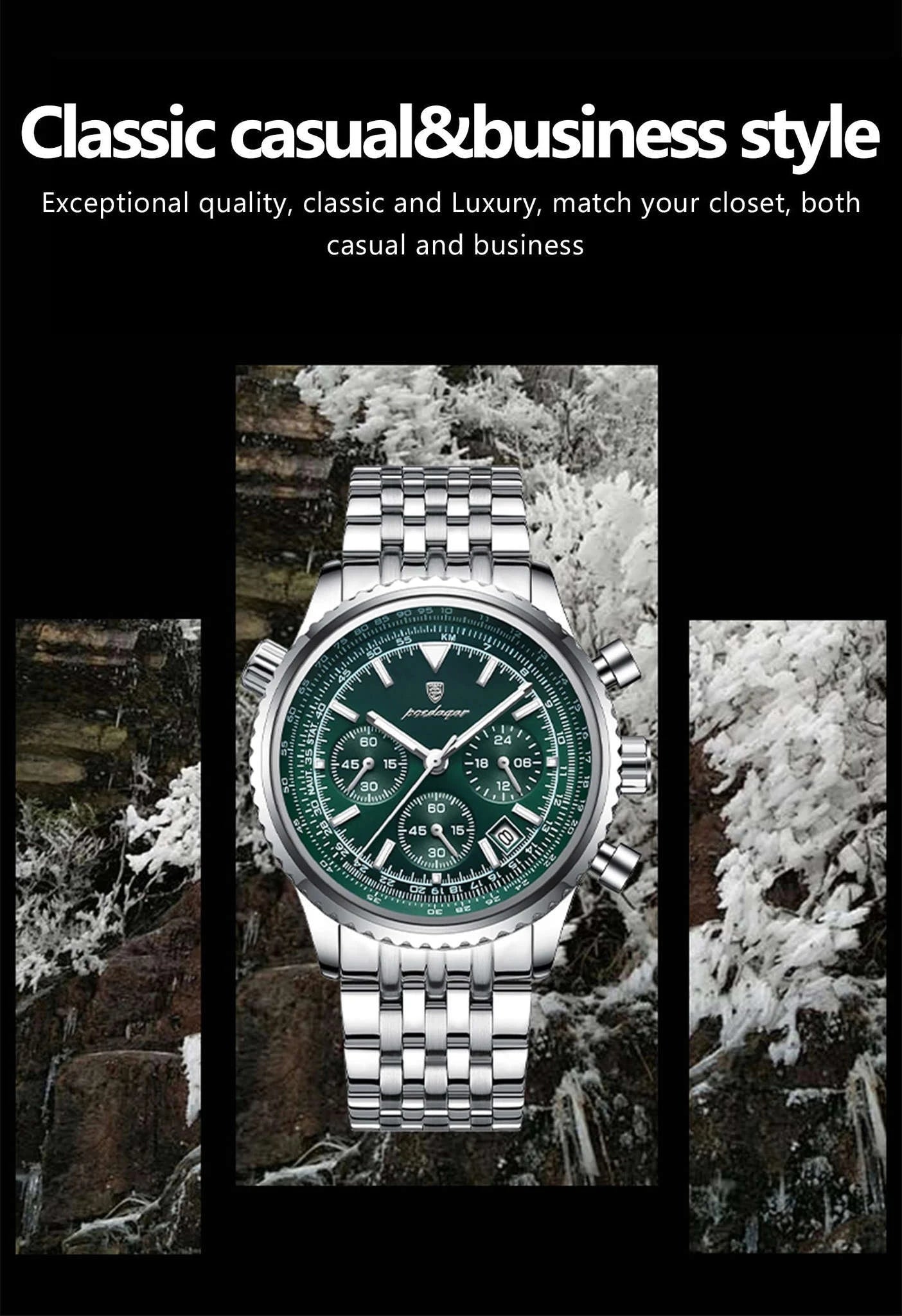 POEDAGAR Luxury Chronograph Watch for Men-960 Silver Blue