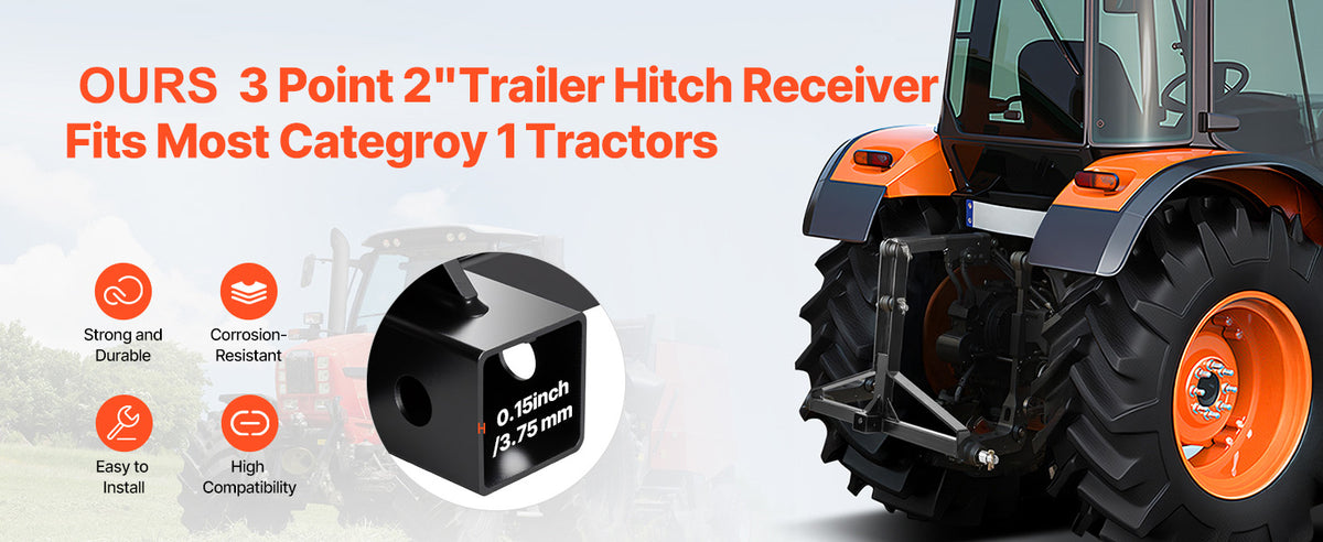 SucceBuy Attelage de remorque à 3 points avec récepteur 2 po 3pt vers 1 Tracteur 3000lbs Compatible avec Kubota Mahindra Ford Yanmar John Deere