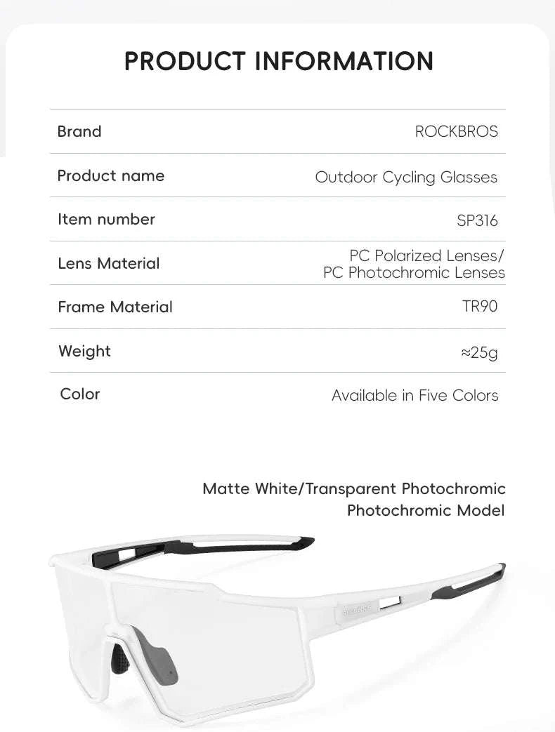 Polarized Cycling Sunglasses with TR90 Frame for Clear Outdoor Vision-SP316-4 Photochromic