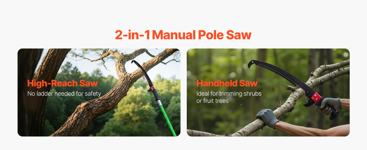 SucceBuy manuálny pílka na stĺp Pole Saw 3,87–27 ft Rozšíriteľná vetvička Pruner ostrý 65Mn oceľový list Sklenená sklenená násada na tyč pre strihanie vysokých konárov
