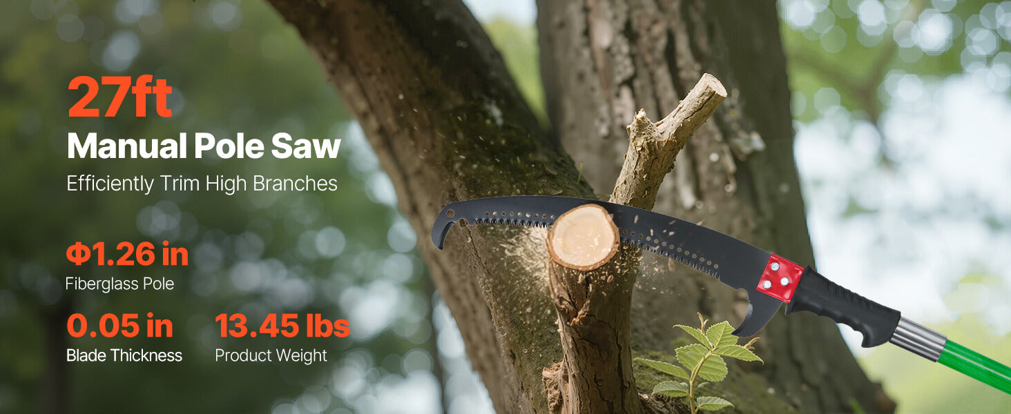 SucceBuy manuálny pílka na stĺp Pole Saw 3,87–27 ft Rozšíriteľná vetvička Pruner ostrý 65Mn oceľový list Sklenená sklenená násada na tyč pre strihanie vysokých konárov