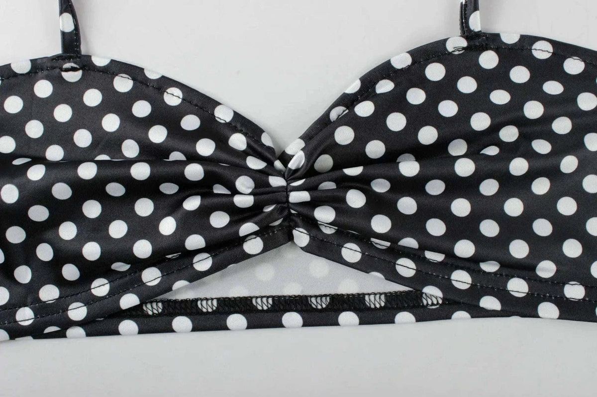Polka Dot Halter Tank and Biker Shorts Matching Set for Women-WHITE / L