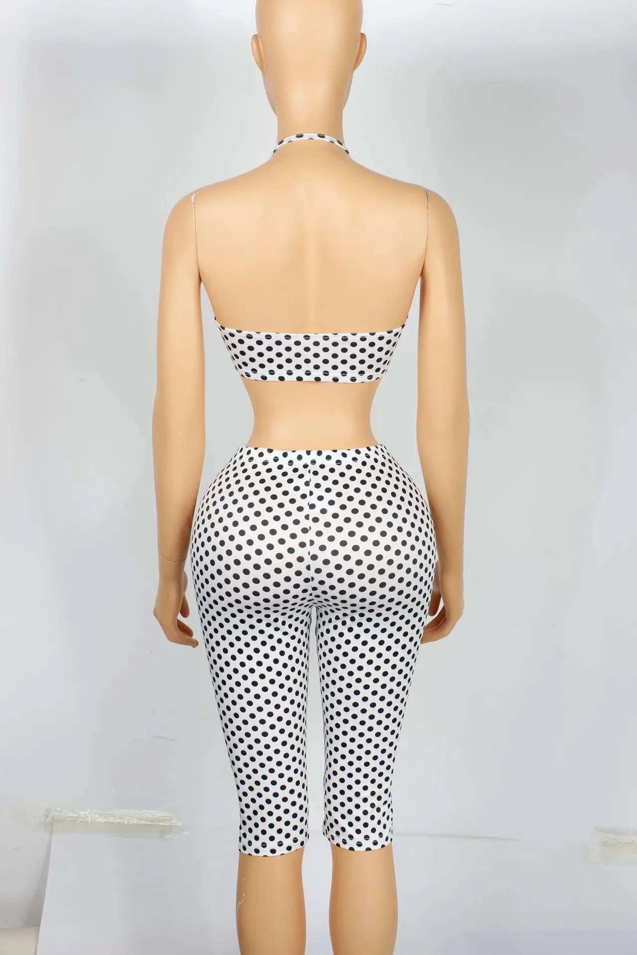 Polka Dot Halter Tank and Biker Shorts Matching Set for Women-WHITE / L