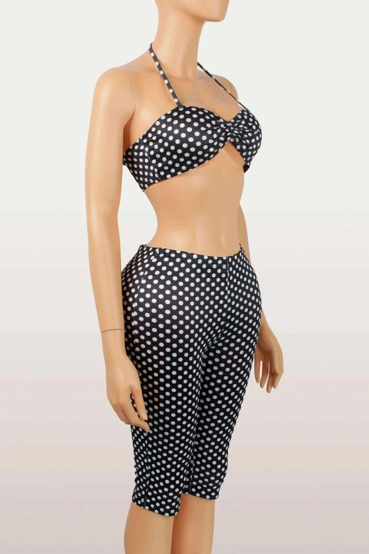 Polka Dot Halter Tank and Biker Shorts Matching Set for Women-WHITE / L