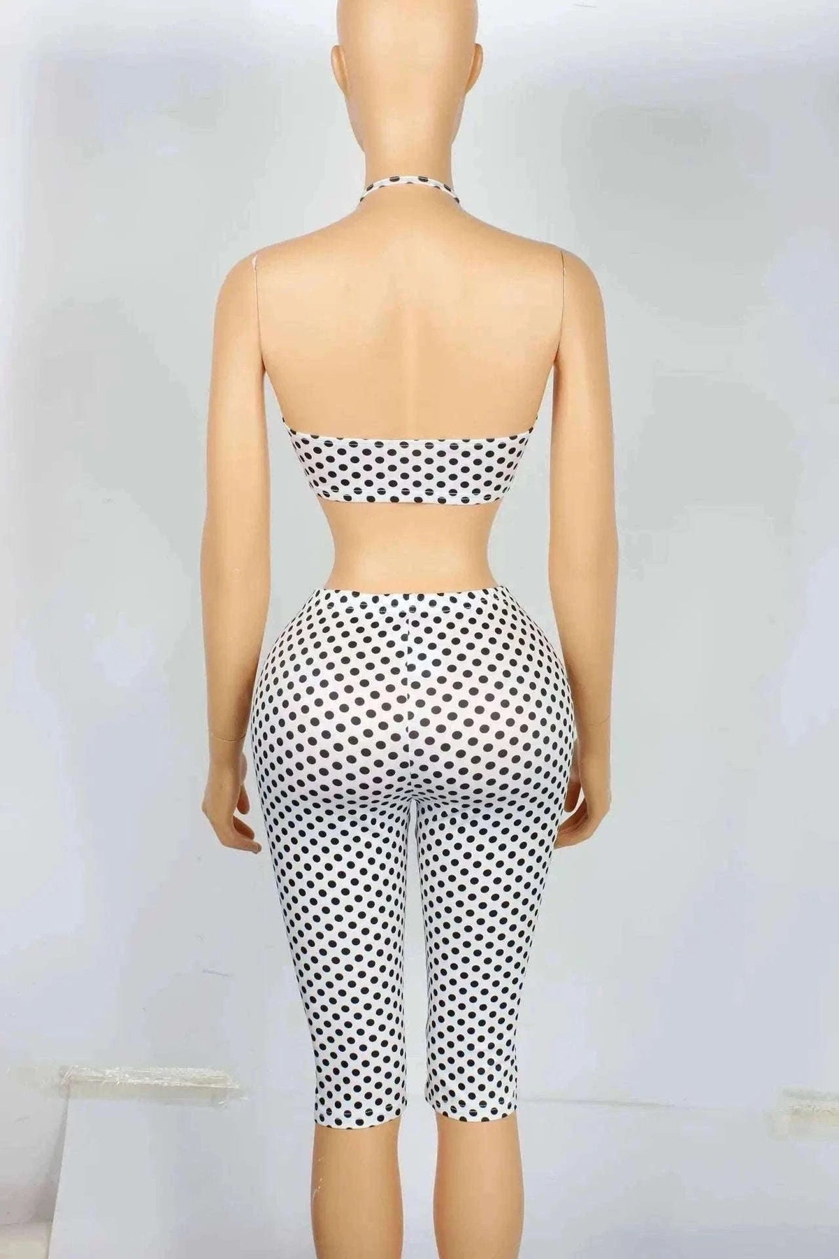 Polka Dot Halter Tank and Biker Shorts Matching Set for Women-WHITE / L