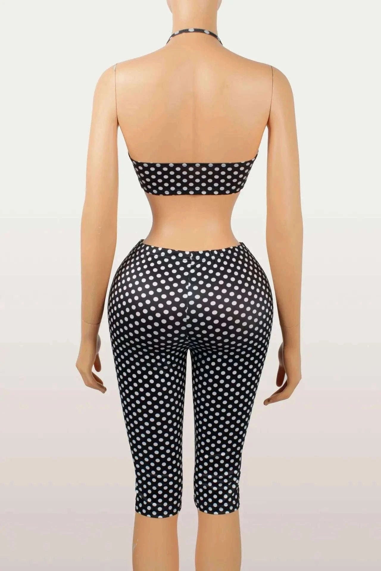 Polka Dot Halter Tank and Biker Shorts Matching Set for Women-WHITE / L