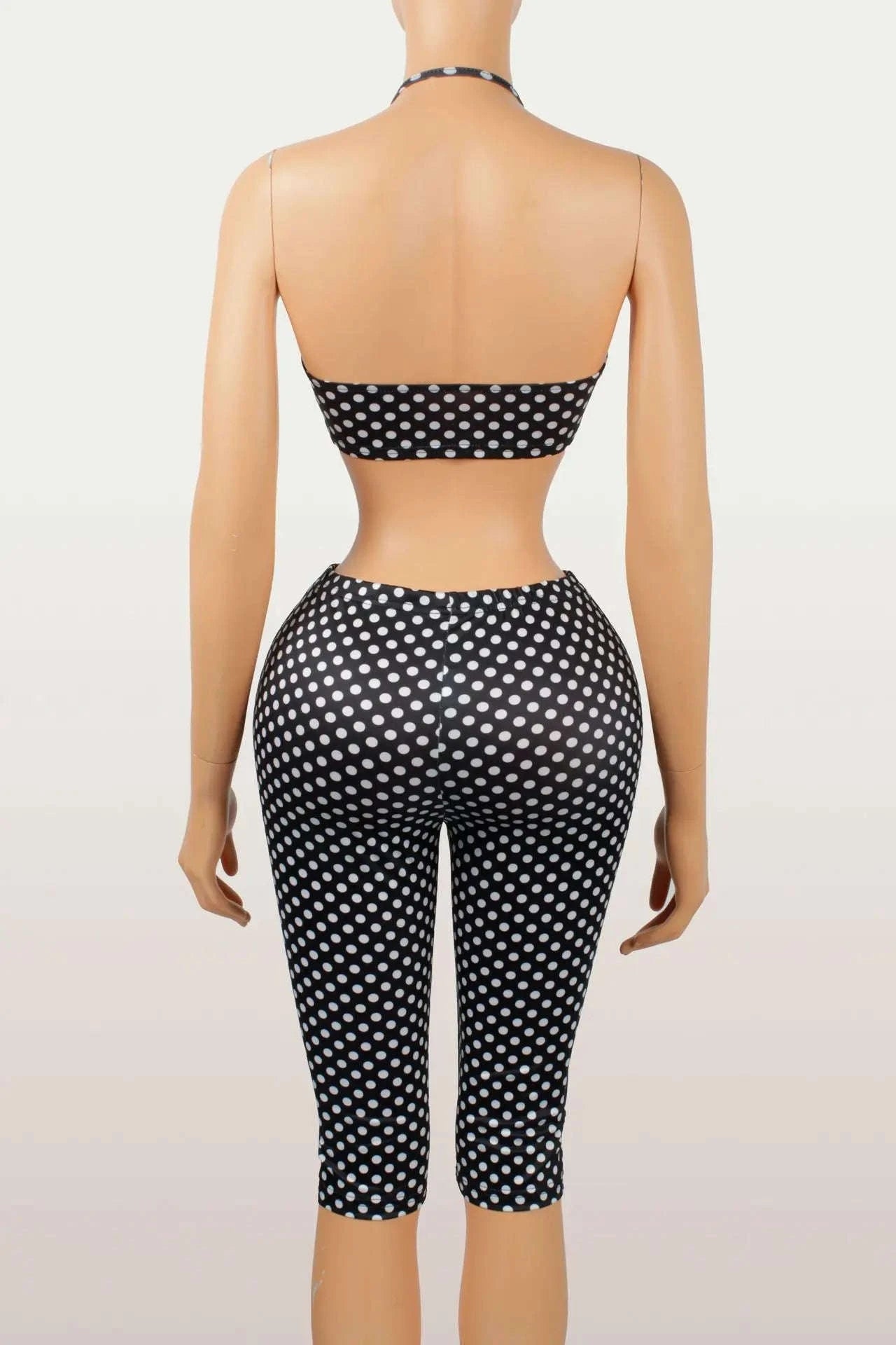 Polka Dot Halter Tank and Biker Shorts Matching Set for Women-WHITE / L