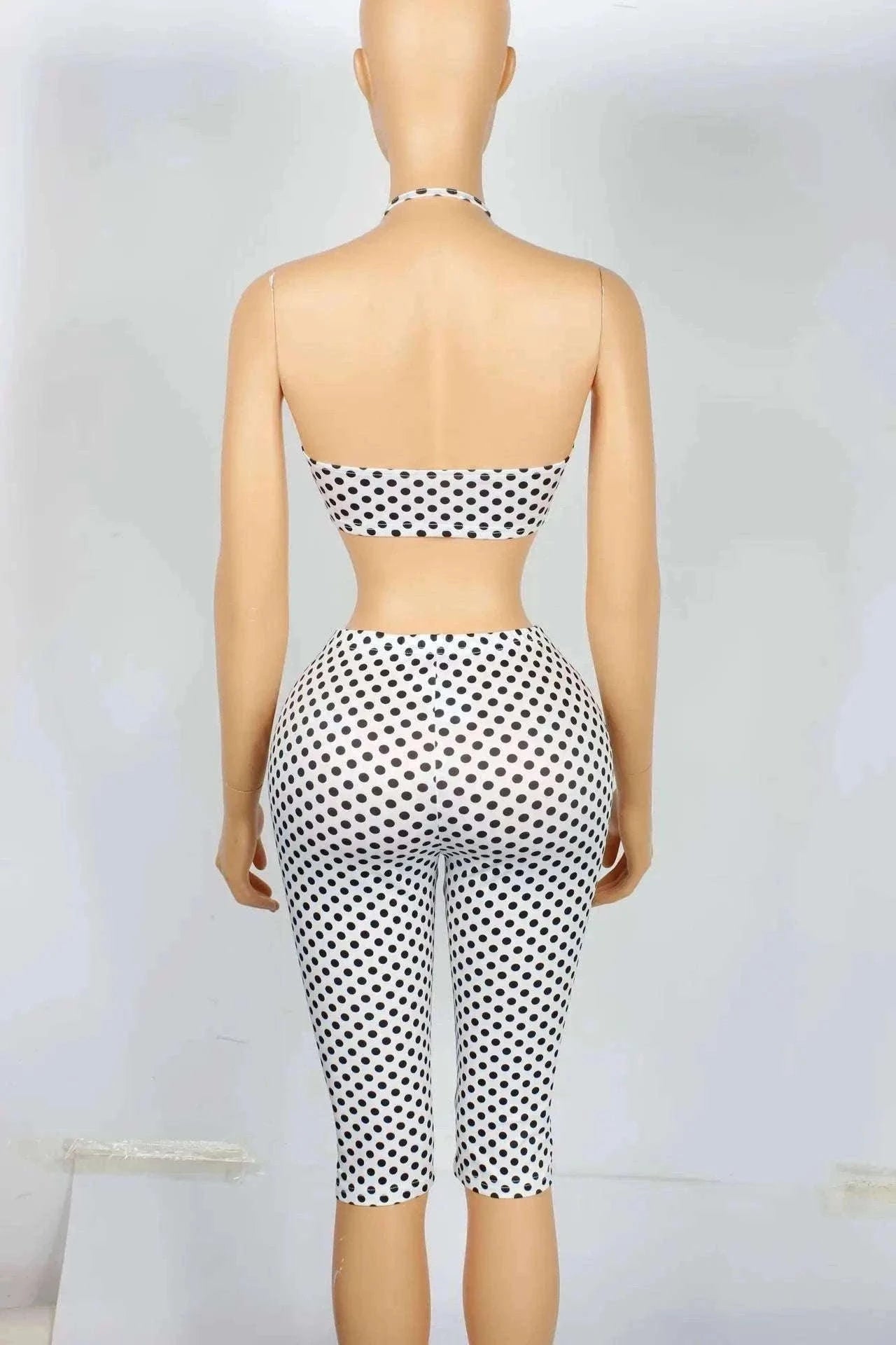 Polka Dot Halter Tank and Biker Shorts Matching Set for Women-WHITE / L