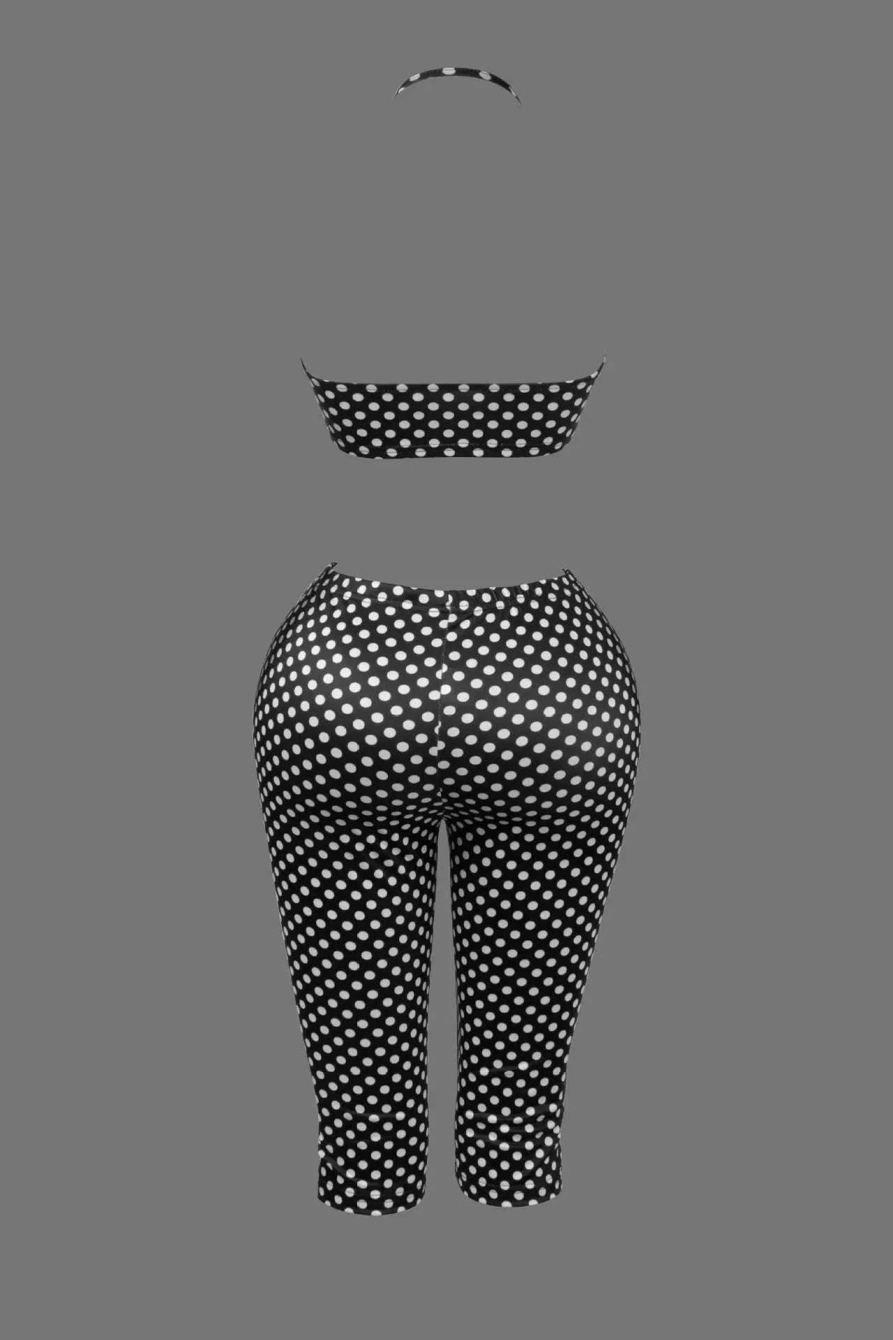 Polka Dot Halter Tank and Biker Shorts Matching Set for Women-WHITE / L