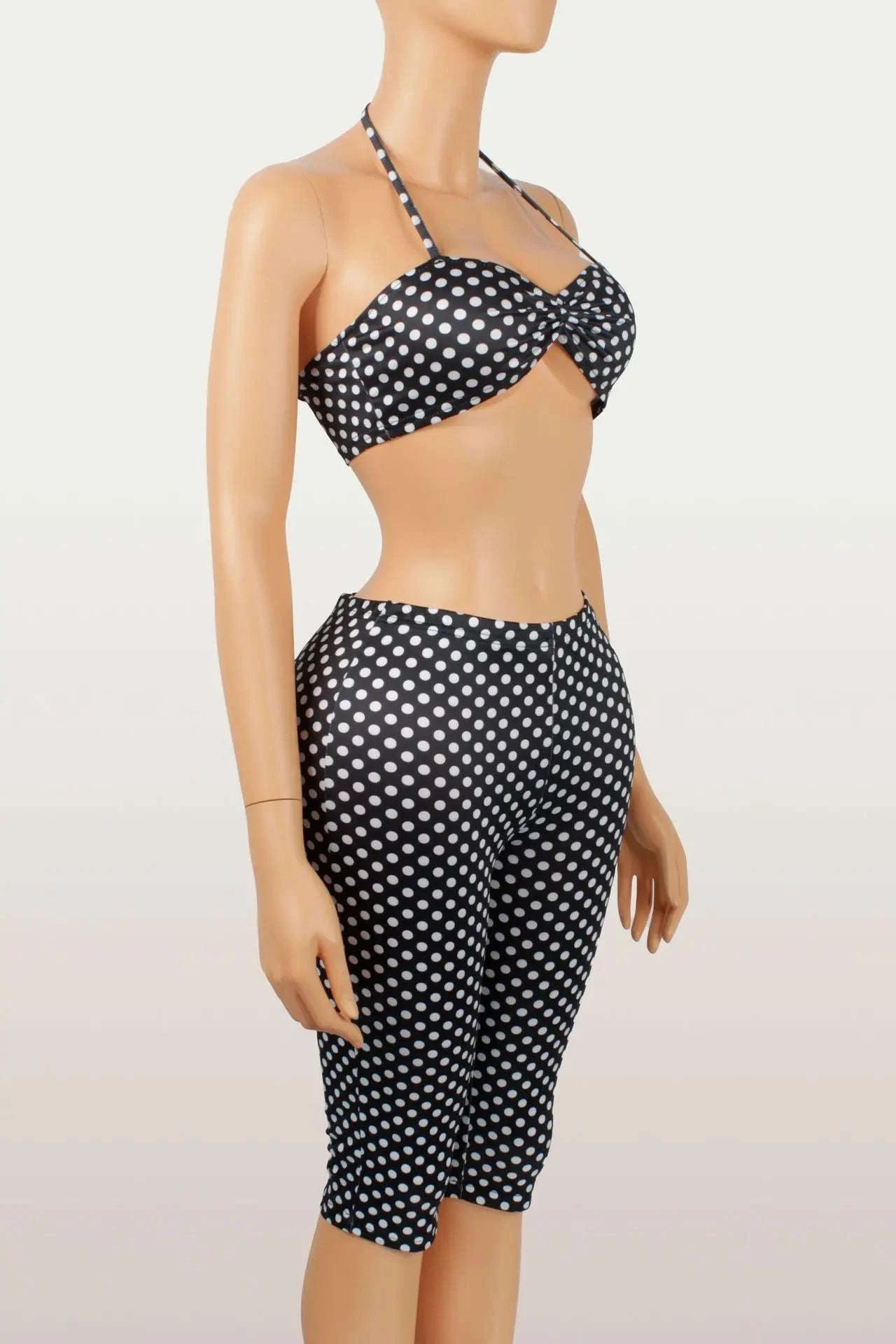 Polka Dot Halter Tank and Biker Shorts Matching Set for Women-WHITE / L