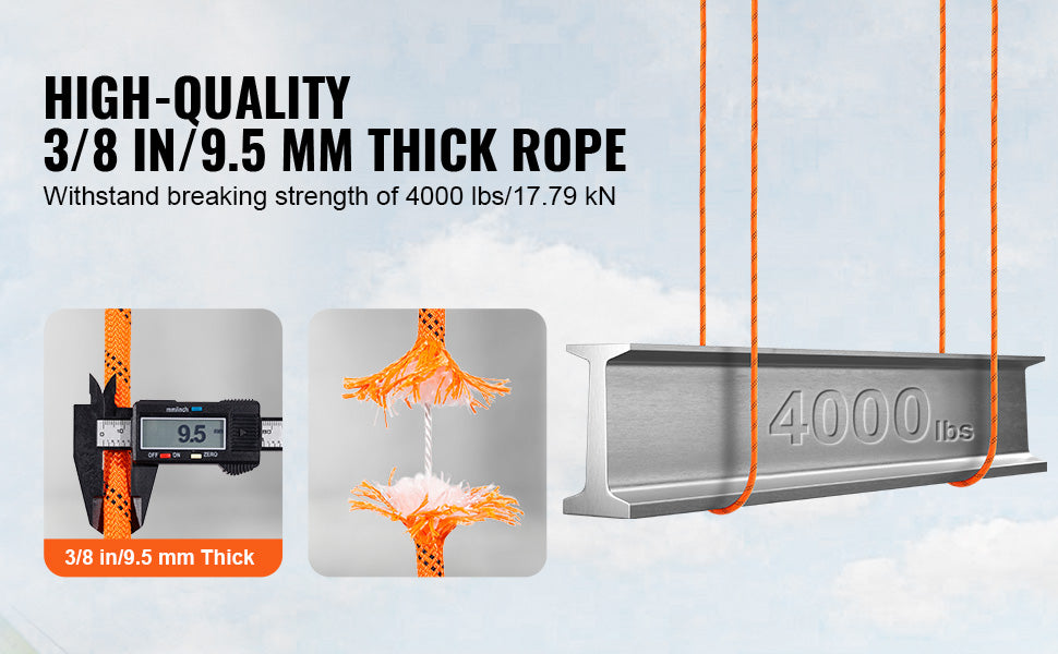 120ft Double Braided Polyester Rope 4000 lbs Strength Arborist Cord