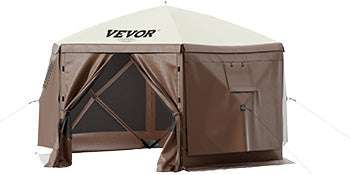 Pop-Up 6-Sided Camping Gazebo Tent with Screen & Wind Panels-12x12ft / france