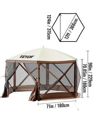 Pop-Up 6-Sided Camping Gazebo Tent with Screen & Wind Panels-12x12ft / france