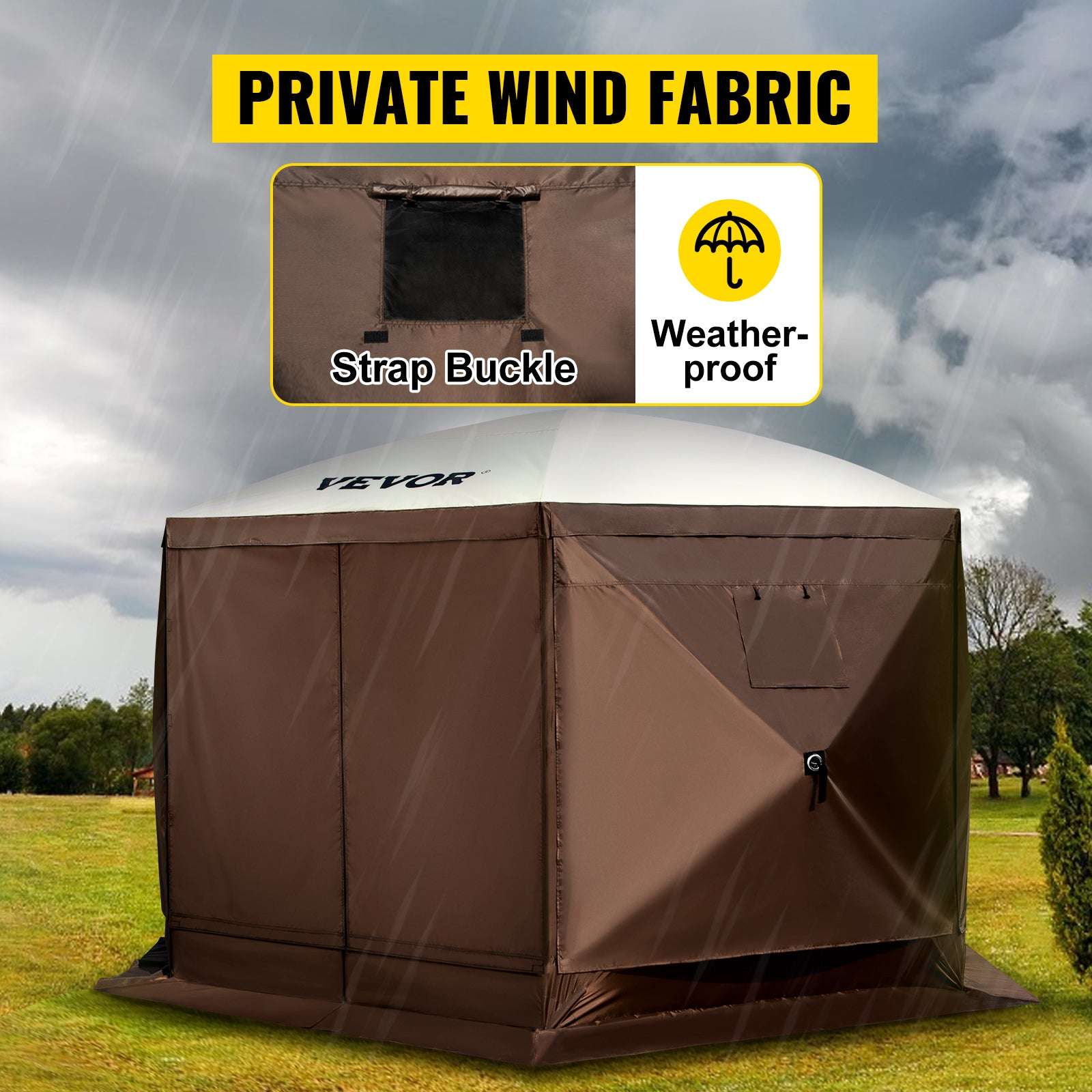 Pop-Up 6-Sided Camping Gazebo Tent with Screen & Wind Panels-12x12ft / france