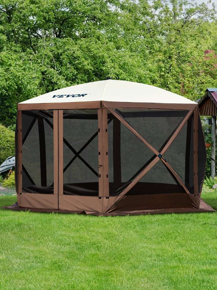 Pop-Up 6-Sided Camping Gazebo Tent with Screen & Wind Panels-12x12ft / france