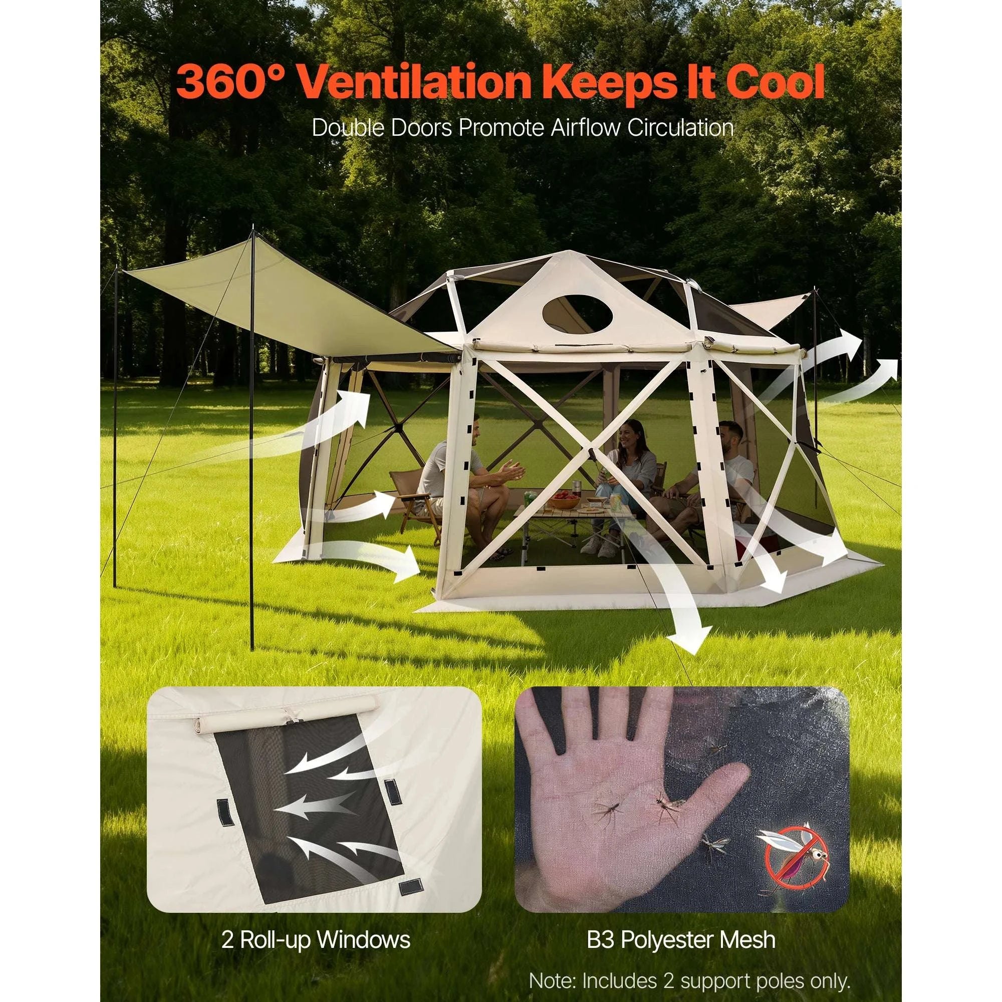Pop-Up Gazebo Screen Tent with Removable Canopy for Camping-12x12ft Green / United States