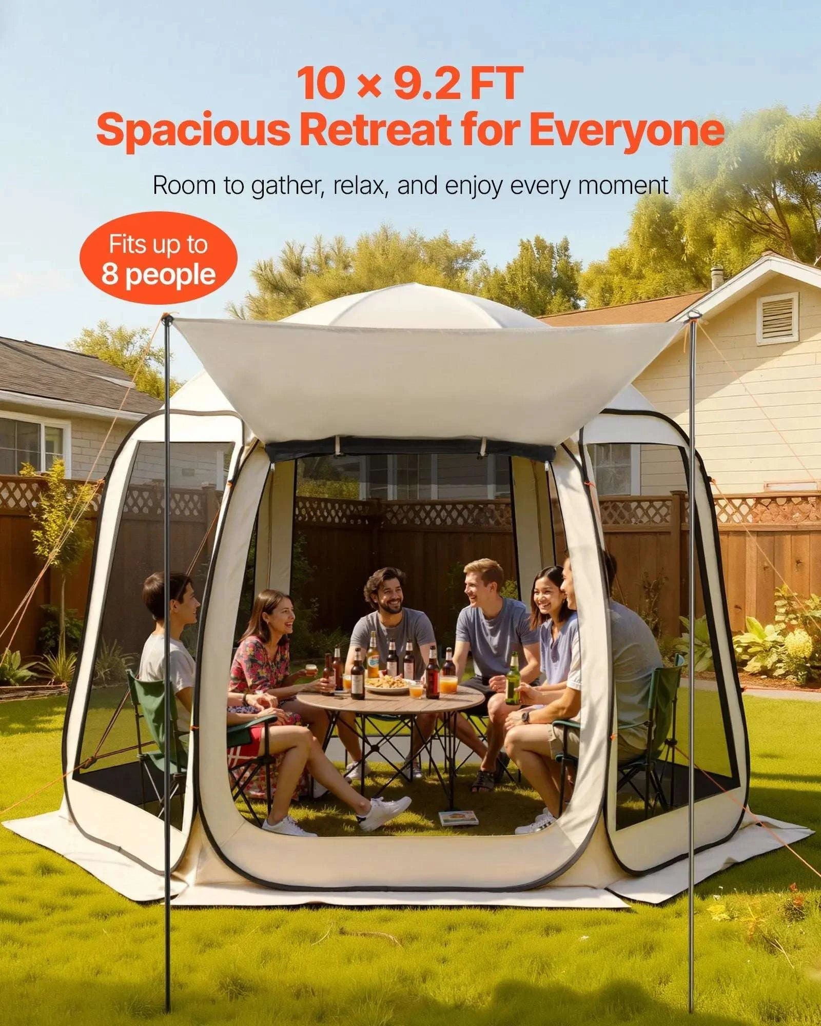 Pop Up Screen House Tent 10x9.2 ft with Awning for 4-8 People-United States