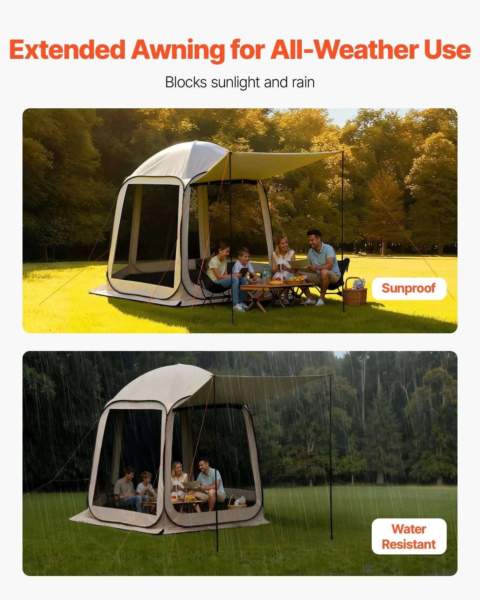 Pop Up Screen House Tent 10x9.2 ft with Awning for 4-8 People-United States