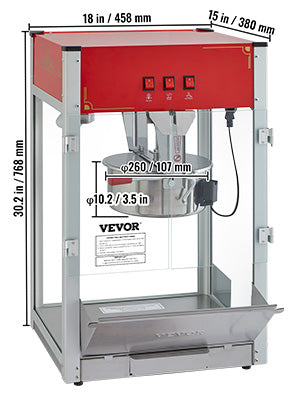 Commercial Electric Popcornmaskin 8/12 Oz Högkapacitet Bänkskiva