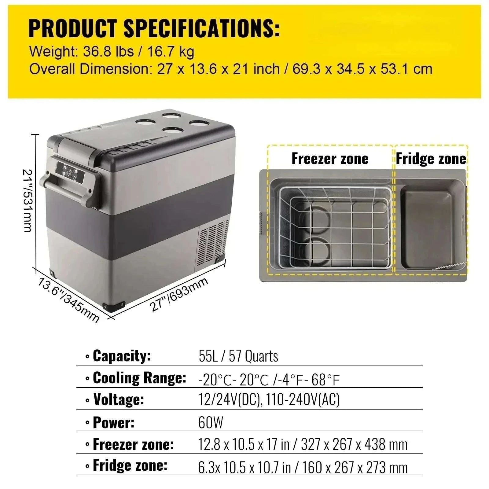 Portable 12V Car Refrigerator Freezer with Fast Cooling -20℃ to 50℉-CZECH REPUBLIC / 15L