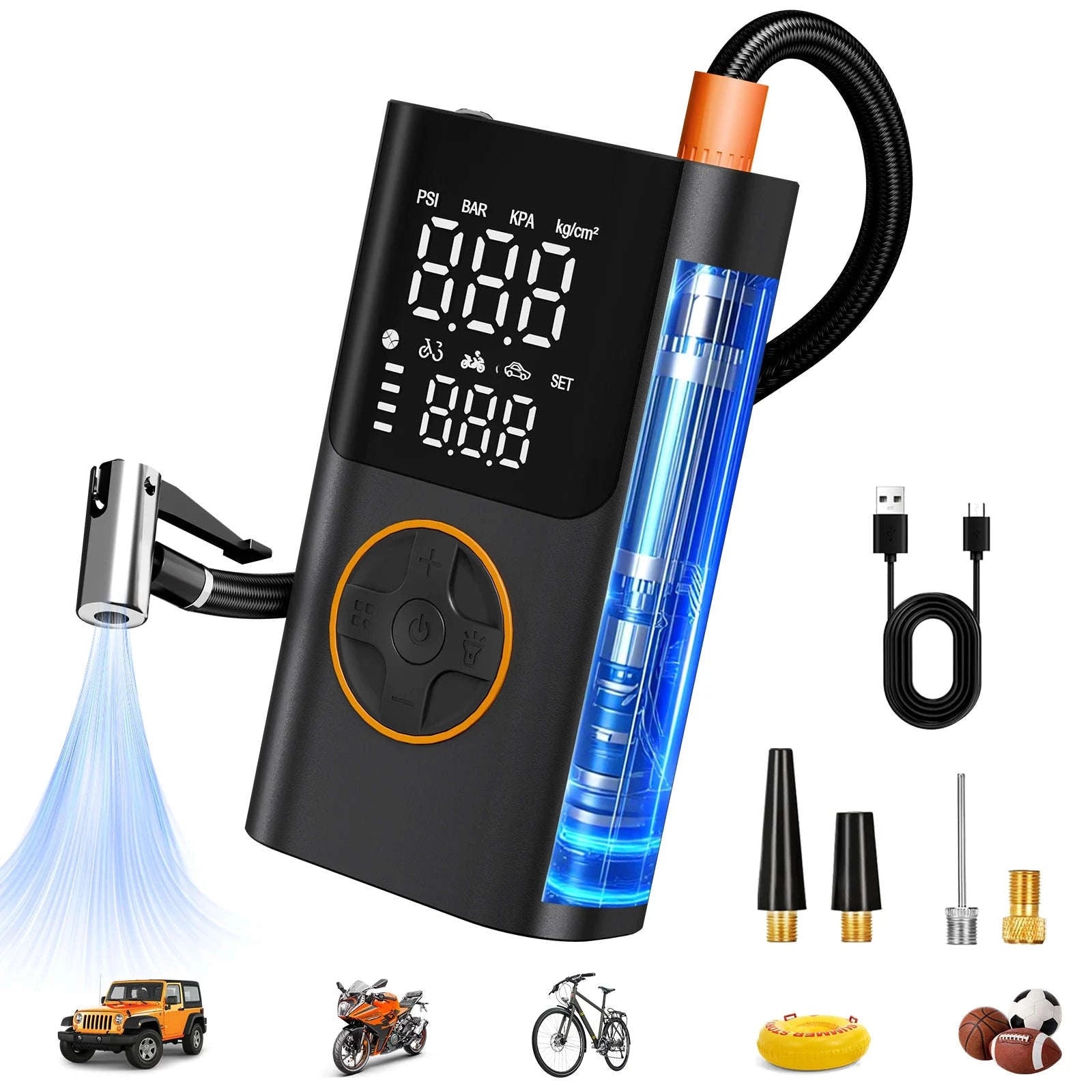 Portable 150PSI Tire Inflator Air Pump with Power Bank & LED Light-black / United States