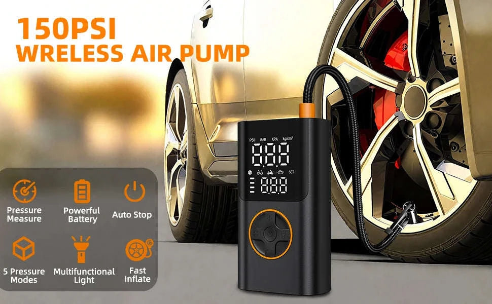 Portable 150PSI Tire Inflator Air Pump with Power Bank & LED Light-black / United States